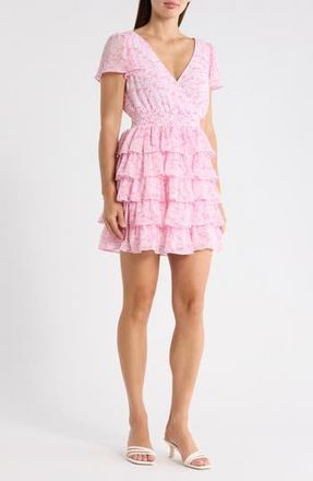 1.State Floral Tiered Ruffle Minidress in Orchid Smoke at Nordstrom Rack, Size X-Small