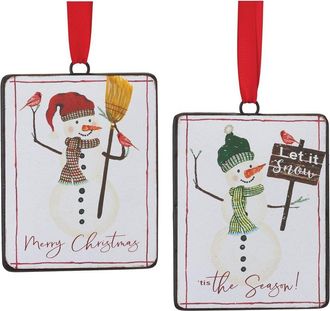 Melrose International Set Of 12 Snowman Sentiment Ornament