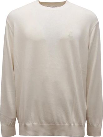 Armani Round-neck Knitwear, male, White, Size: XL Cotton Blend Crew Neck Sweater