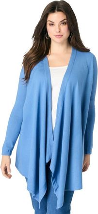 Roaman's Plus Size Lightweight Handkerchief Hem Cardigan Sweater in Dusty Indigo at Nordstrom, Size Small