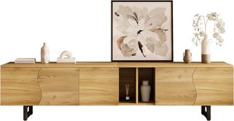 STILVORA Mueble De Tv Con 5 Puertas Y Nichos Abiertos, Estructura De Hierro, Estilo Natural Moderno, 191&times;38&times;46,5 Cm, Natural