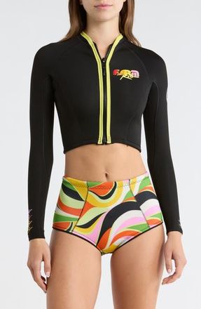 Rip Curl x Farm Rio G-Bomb 1.5mm Crop Swim Jacket in Neon Waves at Nordstrom, Size 16