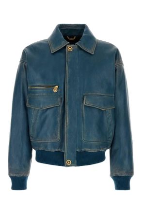 Versace Blue Leather Jacket