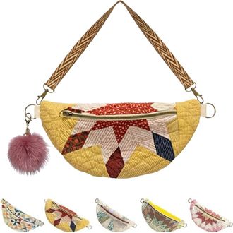 Generic Vintage-Inspired Patchwork Quilted Sling Bag,Handmade Lightweight Curved Boho Crossbody Bag,Large Capacity Shoulder Satchel