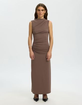 Selected Vestito lungo marrone gocce di cioccolato