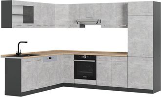 Vicco Cucina angolare completa R-Line, Calcestruzzo/antracite, 227 x 287 cm senza piano di lavoro