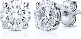 MAX + STONE 14k Yellow or White Gold Solitaire Round Cubic Zirconia Stud Earrings 3.5mmto8mm