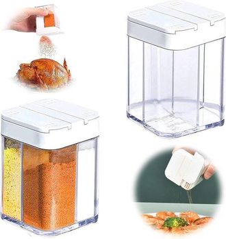 OEM Salero De 2 Piezas, 4 En 1, Tarros De Especias Transparentes, Abs + Ps, 6x6x8 Cm, Camping, Especiero, Viajes, Barbacoa, Blanco