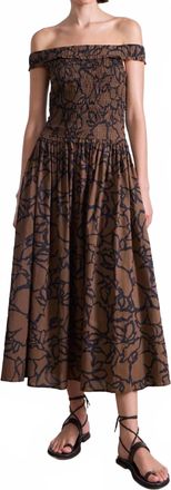 Apiece Apart Britt Off Shoulder Maxi Dress In Large Lace Floral Chocolate