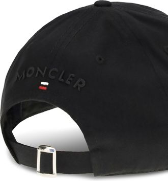 Moncler Mens Baseball Cap With Tricolour Logo Black Cotton Hat