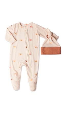 Everly Grey Jersey Long Sleeve Footie & Hat Set in Sunrise at Nordstrom, Size Newborn
