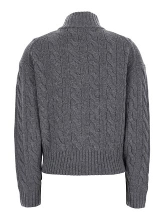 Polo Ralph Lauren Womens High-Neck Cable Knit Sweater Grey Wool Tops Top