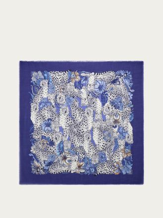 Ferragamo Women Cheetahs print cashmere shawl Blue