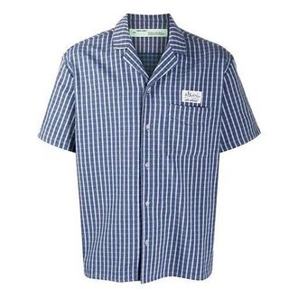 Off-white Logo Stripe Short Sleeve Shirt Version Blue OMGA151F20FAB0010900