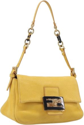 Fendi Fendi Mamma Baguette Monogram Canvas Yellow Leather Handbag (Pre-Owned)