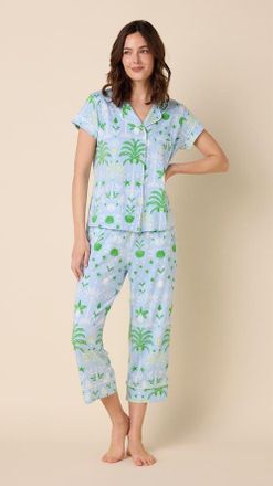 The Cats Pajamas Pima Knit Cropped Pajama Set in Tropicana Palm at Nordstrom, Size X-Large