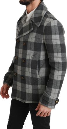 Dolce & Gabbana Mens Gray Check Wool Cashmere Coat Jacket Clothing