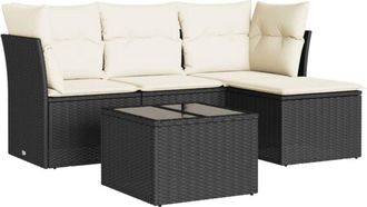 vidaXL Set De Muebles De Jard&iacute;n 5 Pzas Y Cojines Rat&aacute;n Sint&eacute;tico Negro Vidaxl