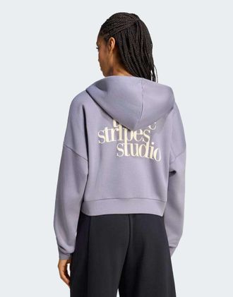 adidas tracktop con cappuccio a 3 strisce in slate-Grigio