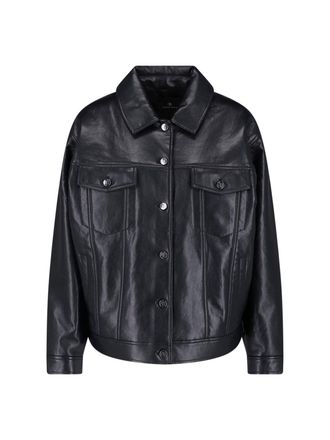 Anine Bing Black Leather Blend Rory Jacket With Classic Collar