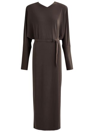 Norma Kamali Belted Stretch-jersey Maxi Dress - Dark Brown - S (UK8-10 / S)