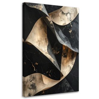 Feeby Cuadro En Lienzo, Olas Abstractas 3d Negro Dorado, 80x120