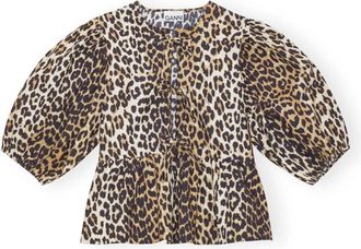 Ganni Cotton Poplin Peplum Blouse met Strik - Dames - Blouses - Veelkleurig - S - Katoen - Overhemden