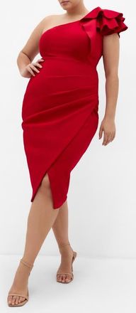 City Chic Milani One-Shoulder Cocktail Dress in Love Red at Nordstrom, Size Xxxs