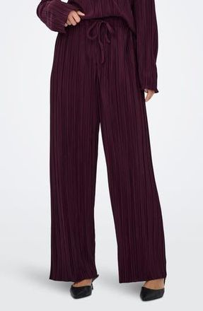 Only Pery High Waist Pliss&eacute; Flare Leg Pants in Winetasting at Nordstrom Rack, Size X-Small