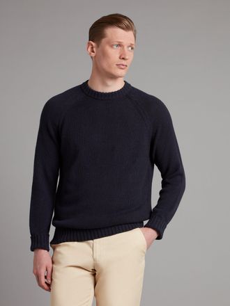 Oliver Brown Crew Neck Jumper Cotton Linen Blend - Navy