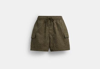Coach Mens Coach | Brain Dead Signature Camp Shorts in Green, Size X-Large | 100% Cotton