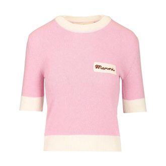 Marni Cropped Top - female - Marni - Round-neck Knitwear - Pink - 2XS - Knitwear