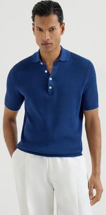 Brunello Cucinelli Half English rib knit polo in Avio Blue at Nordstrom, Size 66 It