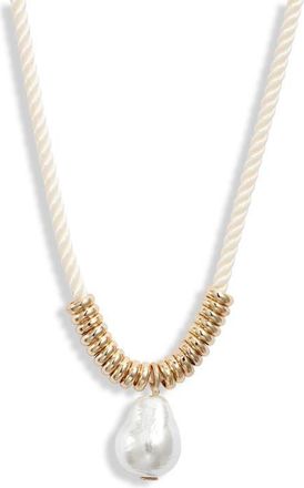 Nordstrom Faux Pearl Pendant Cord Necklace in White- Gold at Nordstrom