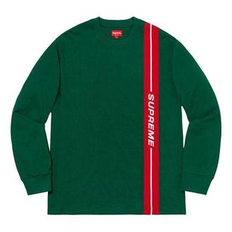 SUPREME FW18 Vertical Logo Stripe LS Top Dark Green Logo Tee SUP-FW18-216