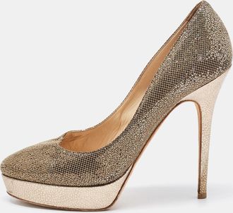 Jimmy Choo London Metallic Glitter Fabric Platform Pumps