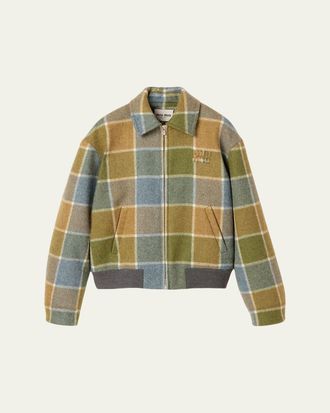 Miu Miu Windowpane Check Wool Zip Jacket