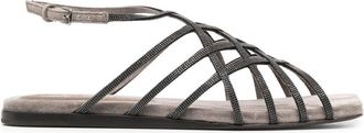 Brunello Cucinelli 15mm buckle-fastening open-toe sandals - women - Rubber/Calf Leather/Calf Leather/Calf Leather - 36 - Grey