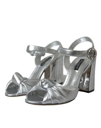 Dolce & Gabbana Womens Silver Lambskin Leather Heels Sandals Shoes