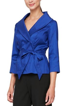 Alex Evenings Tie Waist Brushed Satin Top in Royal at Nordstrom, Size Small