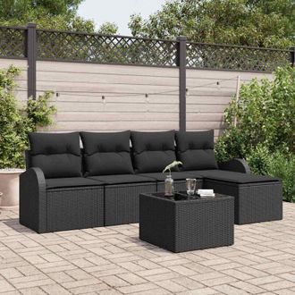 vidaXL Vidaxl - Conjunto De Sof&aacute; De Jard&iacute;n Con Coj&iacute;n 6 Pcs Negro Polirat&aacute;n