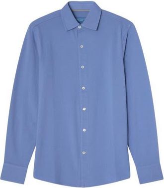 Robert Talbott Foster Long Sleeve Pique Knit Shirt in Classic Legacy Blue at Nordstrom, Size X-Large