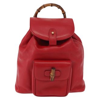 Gucci Vintage Bamboo Backpack Leather Red Leather Backpack Bag (Pre-Owned)