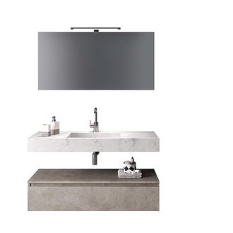 Aquadesign Mueble de ba&ntilde;o 5 piezas en melamina m&aacute;rmol de carrara/piedra beige
