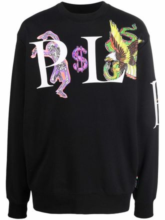 Philipp Plein graphic-print cotton sweatshirt - Black