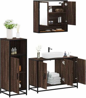 vidaXL Vidaxl - Set De Muebles Ba&ntilde;o 3 Pzas Madera Contrachapada Roble Marr&oacute;n