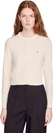 Sandro Padded round neck cropped cardigan in Ecru at Nordstrom, Size X-Large