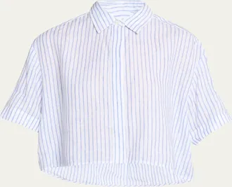 A.L.C. Mel Stripe Linen Cropped Shirt