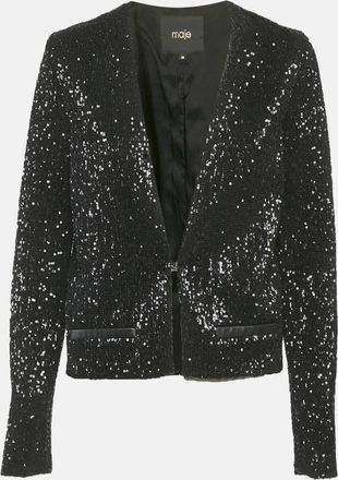 Maje Black Sequin Cropped Jacket