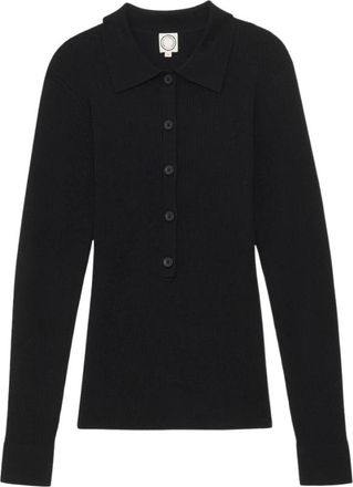 Ines De La Fressange Thomson Poloshirt - Dames - V-hals truien - Zwart - XL - Wol - Truien & Vesten